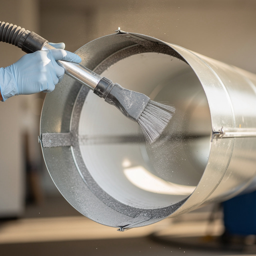 3D Environmental Inc technician performing professional air duct cleaning in a San Diego home to improve indoor air quality