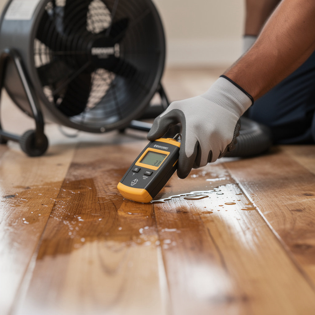 3D Environmental Inc water damage restoration expert using advanced drying technology in a San Diego home